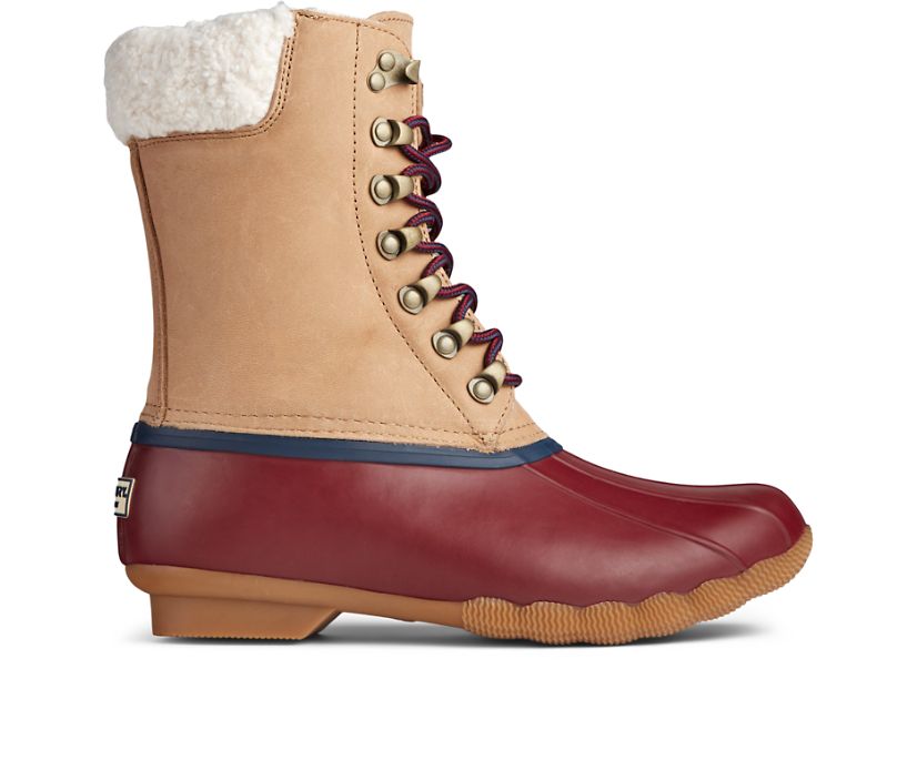 Sperry Saltwater Tall Cozy Leather Duck Boots - Women's Duck Boots - Brown/Red [OQ3180427] Sperry Ir